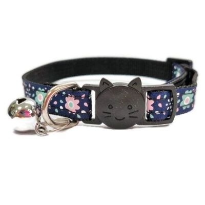 Navy Blue with Green/Pink Flowers Cat Collar