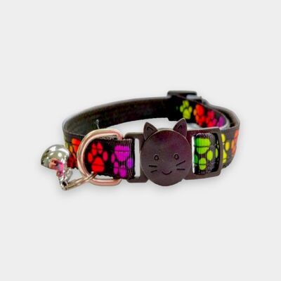 Nero con stampa zampa multicolore - Collare per gatti