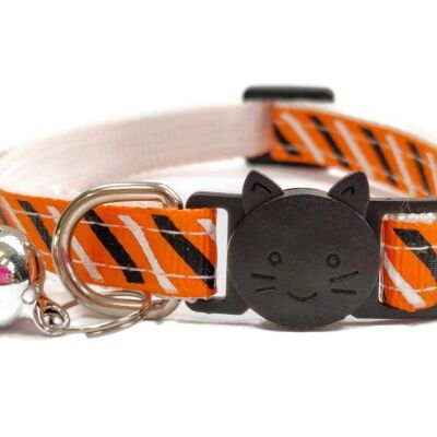 Orange avec rayures noires et blanches - Collier pour chat