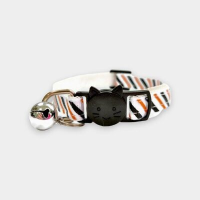 Blanc avec rayures noires et orange - Collier pour chat