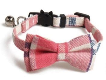 Collier pour Chat de Luxe avec Noeud Papillon - Carreaux Rose & Beige