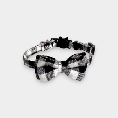 Luxury Cat Collar with Bow Tie - Black and White Chequered