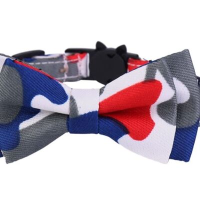 Luxury Cat Collar with Bow Tie - Red, Blue & Grey