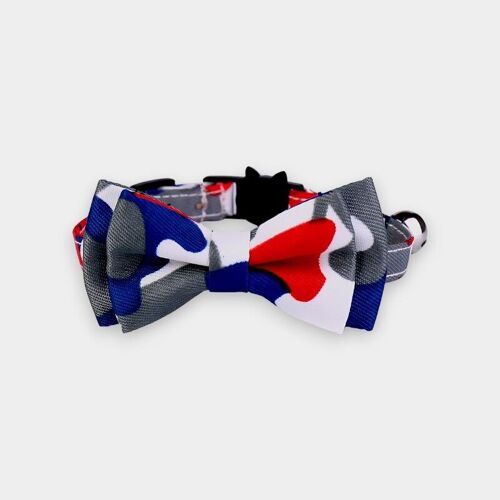 Luxury Cat Collar with Bow Tie - Red, Blue & Grey