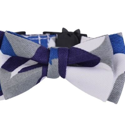 Luxury Cat Collar with Bow Tie - Blue, White & Grey