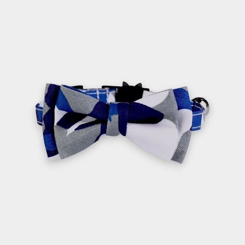 Luxury Cat Collar with Bow Tie - Blue, White & Grey