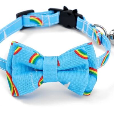 Luxury Cat Collar with Bow Tie - Blue Rainbow Print