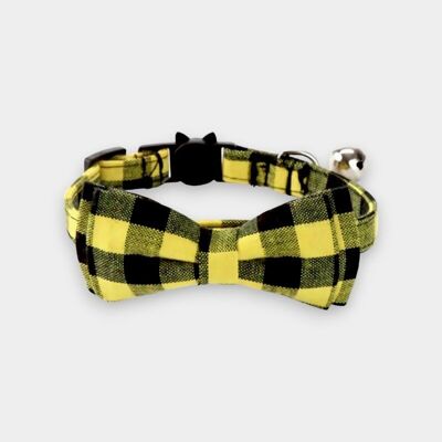 Luxury Cat Collar with Bow Tie - Yellow & Black Chequered