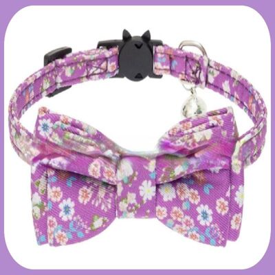 Luxury Cat Collar with Bow Tie - Purple Floral