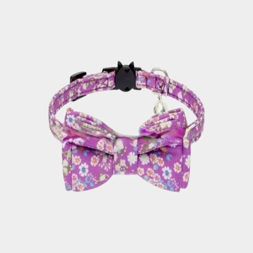 Luxury Cat Collar with Bow Tie - Purple Floral