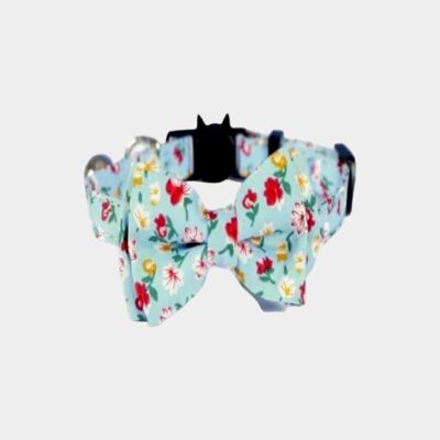 Luxury Cat Collar with Bow Tie - Light Blue Floral