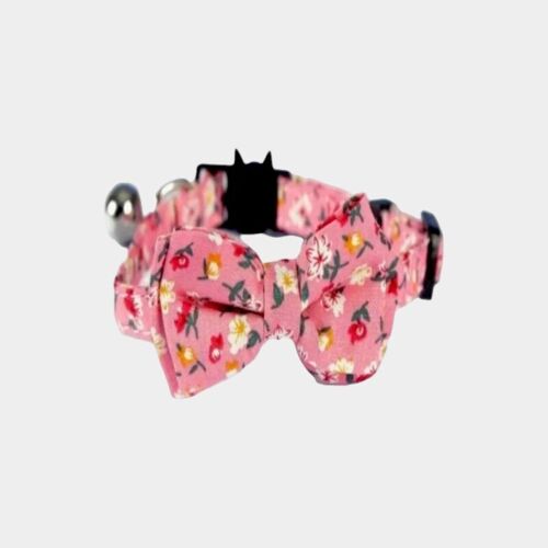 Luxury Cat Collar with Bow Tie - Pink Floral
