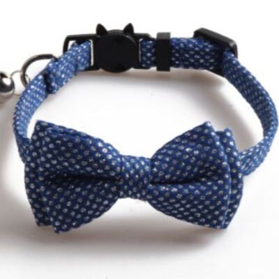 Luxury Cat Collar with Bow Tie - Blue with Diamante