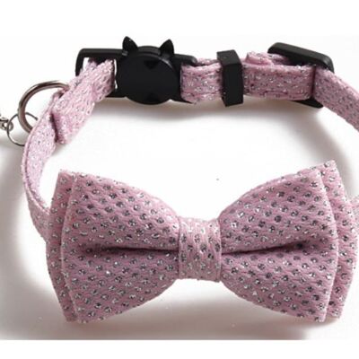 Luxury Cat Collar with Bow Tie - Pink with Diamante