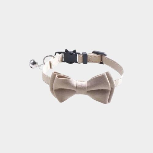 Luxury Cat Collar with Bow Tie - Beige
