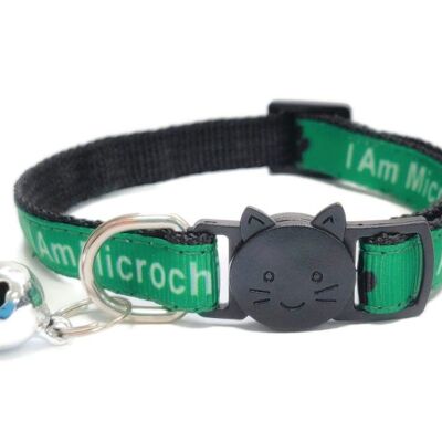 I Am Microchipped' Cat Collar - Green