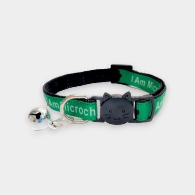 I Am Microchipped' Cat Collar - Green