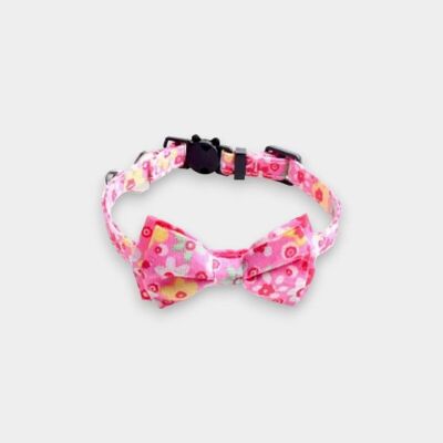 Luxury Cat Collar - Pink Floral with Bow Tie