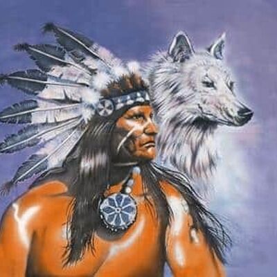 Indian with Wolf 5'x3'