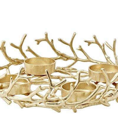 Corona dell'Avvento Porus, motivo a corna, alluminio nichelato, color oro, diametro 42 cm