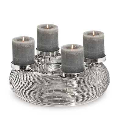 Corona de Adviento Verona, acero inoxidable, niquelado brillante, diámetro 30 cm, para velas de columna ø 6 cm