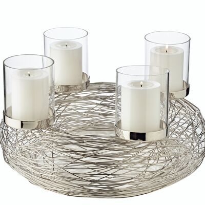 Advent wreath Rimini with candle glasses, stainless steel shiny nickel-plated, diameter 36 cm