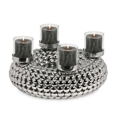 Corona dell'Avvento Bodo con bicchieri di candela, acciaio inossidabile nichelato lucido, diametro 31 cm