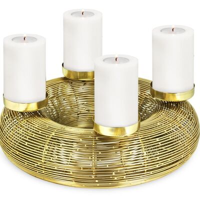Nils advent wreath, nickel-plated stainless steel, gold look, diameter 32 cm, for pillar candles ø 6 cm