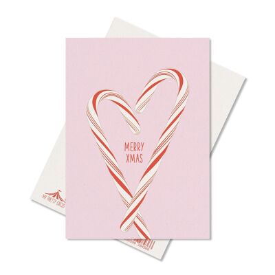 Cartolina di Natale Bastoncini di zucchero "Merry XMas" Rosa - Cartone
