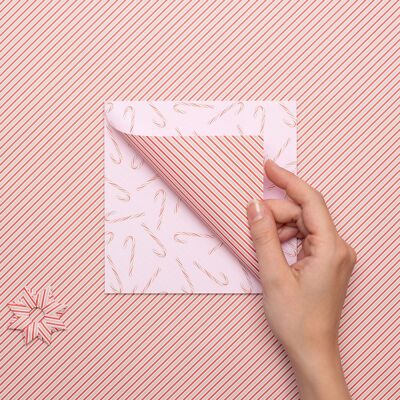 Carta Origami Natale - Quadrati di carta - Bastoncini di zucchero natalizi e strisce rosa - 25 fogli di carta riciclata fronte-retro