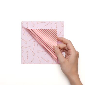 Origami Paper Christmas - Paper Squares - Christmas Candy Canes & Stripes Pink - 25 feuilles de papier recyclé double face 2