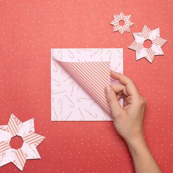 Origami Paper Christmas - Paper Squares - Christmas Candy Canes & Stripes Pink - 25 feuilles de papier recyclé double face 3