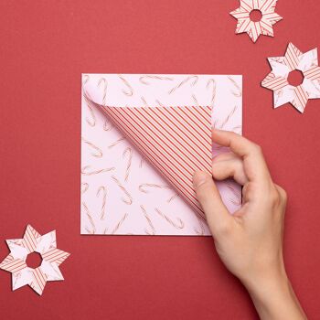 Origami Paper Christmas - Paper Squares - Christmas Candy Canes & Stripes Pink - 25 feuilles de papier recyclé double face 6