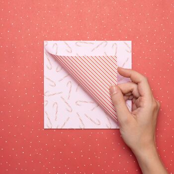 Origami Paper Christmas - Paper Squares - Christmas Candy Canes & Stripes Pink - 25 feuilles de papier recyclé double face 8