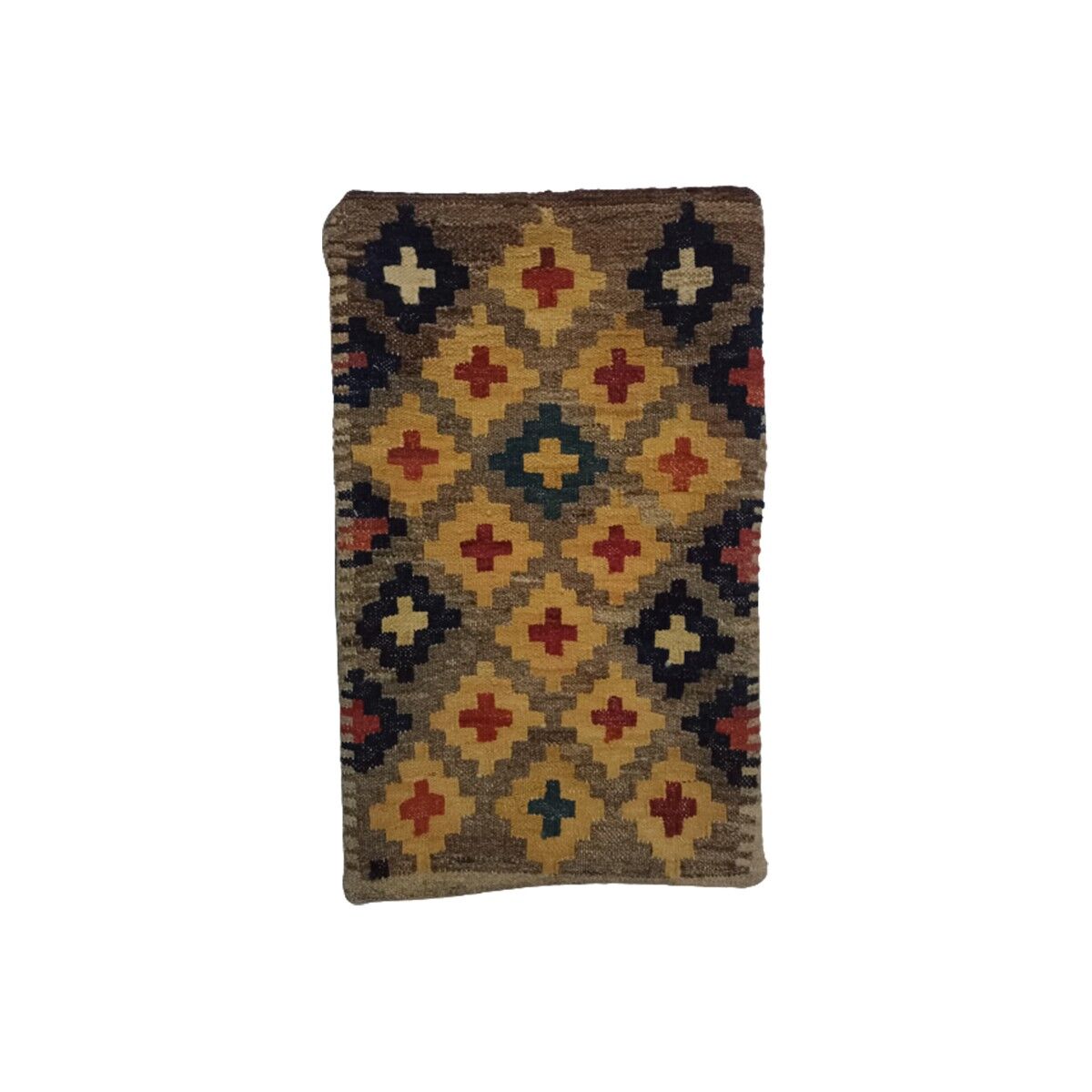 Fodera per cuscino marrone intrecciata a mano Kilim