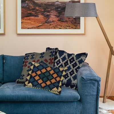 Kilim Handwoven Pickled Bluewood Cushion Cover