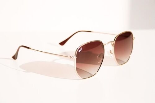 Golden Hexagon metal frame Sunglasses - Brown Lens - Bound