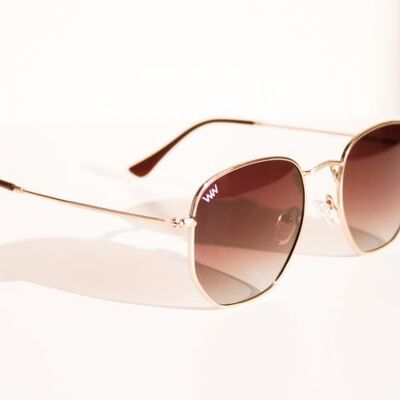 Golden Hexagon metal frame Sunglasses - Brown Lens - Bound
