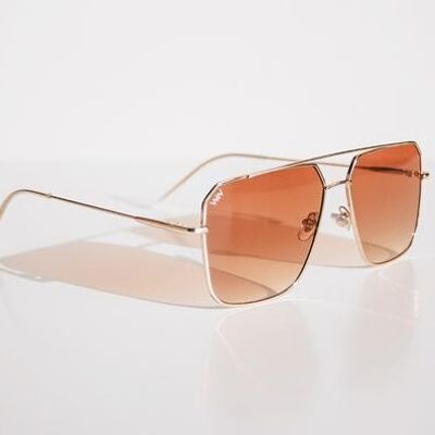 Oversized golden metal frame, gradient brown lenses - Riviera