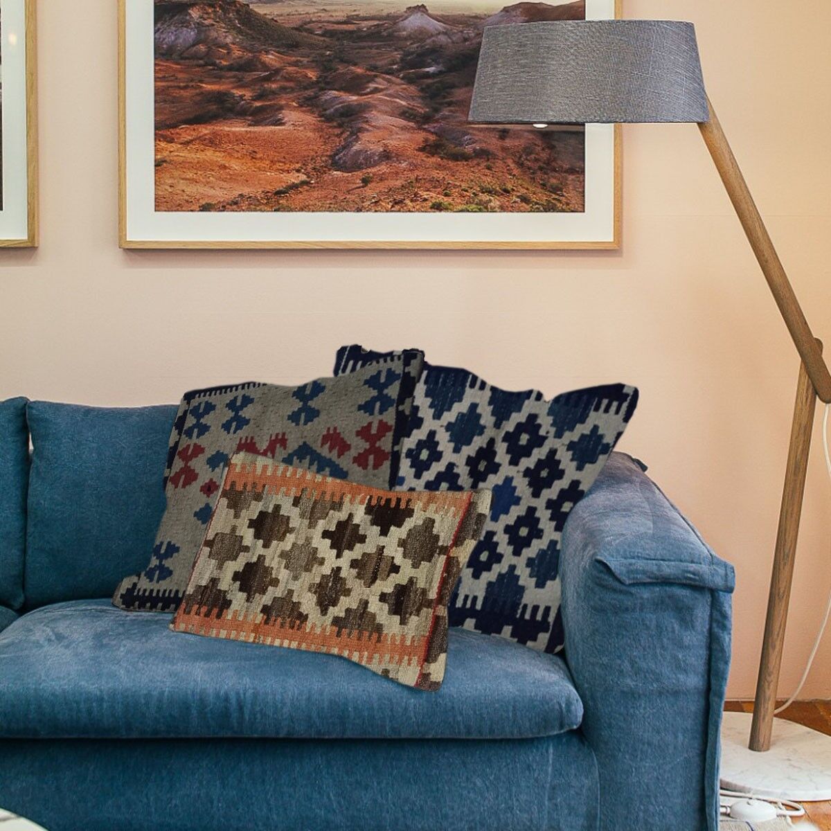 Fodera per cuscino grigio mélange intrecciata a mano Kilim