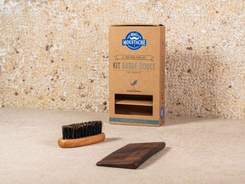 Kit barbe douce - brosse à barbe et peigne à barbe en bois 4BM00173