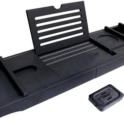 Luxury Polished Black, Extendable Bath Board with FREE Bath Pillow and Body Brush