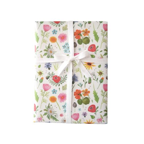 Midnight Blue Flower Meadow Recyclable Wrapping Paper Set - BLUE Eco F