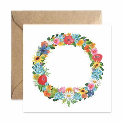 Folded card, wreath of flowers, meadow flowers, square, 14.8 x 14.8 cm, with envelope