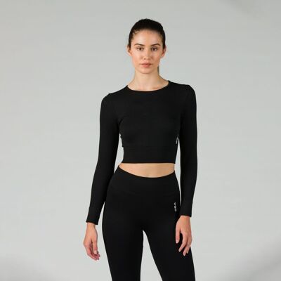 GSA R3 Seamless Ribbed Longsleeve Cropped Top - Black