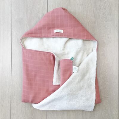 Terra-cotta bath cape in organic cotton, 0 - 5 years