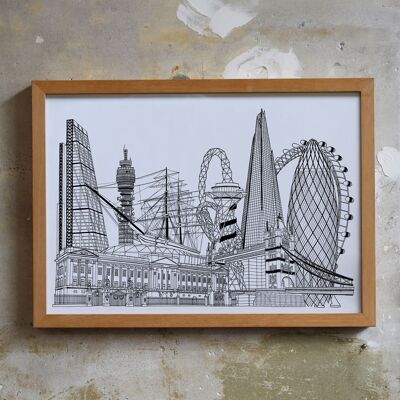 Scena dello skyline di Londra in bianco e nero