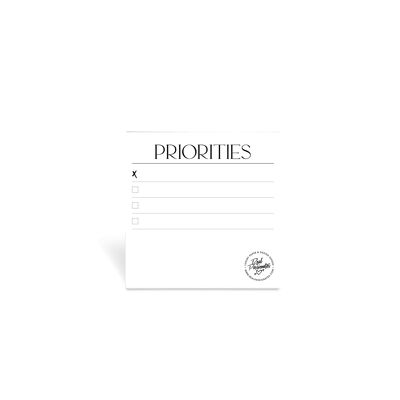Notas adhesivas XL "Prioridades", blanco, 9x9 cm