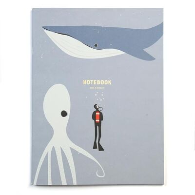 Quaderno subacqueo, balena e polpo 21x28cm, a righe