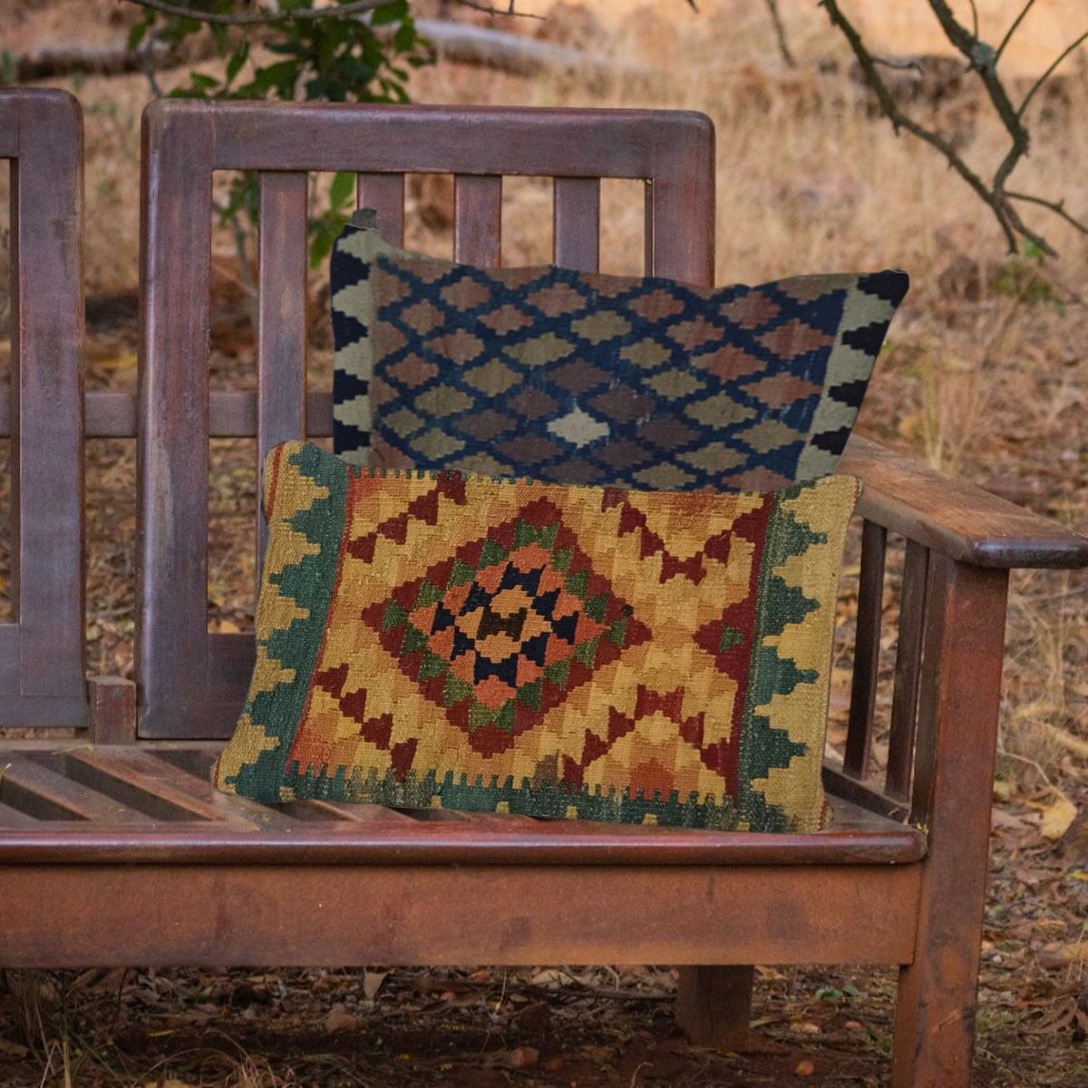 Fodera per cuscino in rame intrecciata a mano Kilim